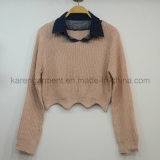 Denim Collar Scallop Cropped Sweater Petite Clothing