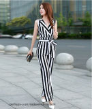 Hot Sell Womens Chiffon Sleeveless Jumpsuit with Stripe Printing