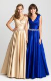 Satin Evening Dresses Blue Gold Party Prom Celebrity Gowns Z508
