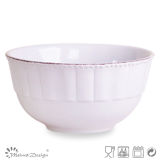 Solid White with Brush Rim Ceramic Bowl