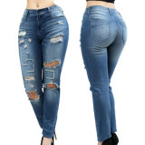 Factory OEM Women's Fashion Stretch Skinny Denim Ripped Jeans