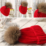 High Quality Knit Beanie Hat POM POM Custom Fur Hats