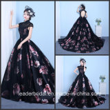 Printing Flora Prom Ball Gown Black Pink Lace Party Evening Dresses Z1016