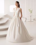 Elegant V Neck Simple Satin Bridal Dress Wedding Gwon