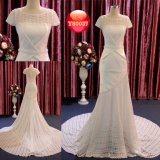 Short Sleeves Mermaid Lace and Chiffon Long Dress Wedding Gown