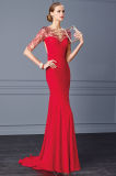 3/4 Sleeve Beading Bodice Mermaid Red Chiffon Evening Dress