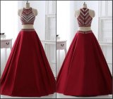 Wine Prom Party Gowns A-Line Two Pieces Beading Evening Dress Lb4034