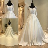 Long Sleeve Satin Lace Bridal Gown Wedding Dress