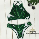 Tropical Leaf Print High Neck Hot Sexy Bikini Swimwear Swimsuit