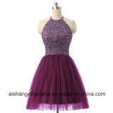 A-Line Scoop Neckline Prom Dresses Beaded Backless Homecoming Dress