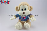 En71 Approved Cuddly Plush Baby Monkey Toy with Blue T-Shirt Bos1161