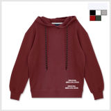 Rubber Printing Draw String and Draw Stopper Hood Sweatshirt