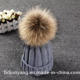Knitted Winter Hat with Cheap Fur POM POM