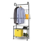 Simple Houseware Heavy Duty Black Metal Garment Clothing Hanger Rack with 2 Shelves