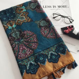 Vintage Ethnic Summer Printed Cotton Shawl Wrap, Tassel Scarves for Women