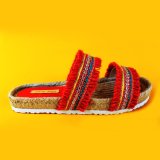 Colorful Casual Two Strap Woven Flat Women Espadrille Slide Sandal