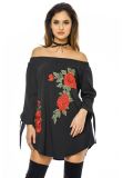 Blacke off Shoulder Embroidery Plus Size Loose Dress for Women