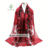 Hot Sale Lady Fashion Silk Woven Scarf with Cutting Flower
