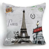 Decorative Square Eiffel Tower Design Decor Fabric Cushion W/Filling