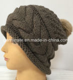 Fashion Knitting Hat Beanie Cable Hat with Pompom (Hjb046)