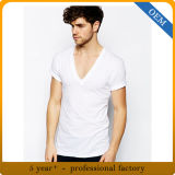 Custom Men's Plain White Deep V Neck Tee Shirt