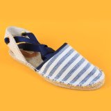 Women Causal Striped Lace up White and Blue Canvas Espadrilles Sandals
