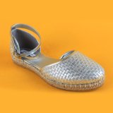Women Flat Silver Metallic Ankel Strape Summer Sandals Espadrilles