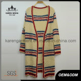Ladies Open Front Striped Knitted Cardigan