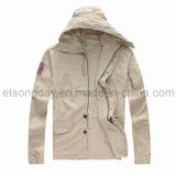 Cream-Coloured 100% Cotton Men's Casual Jacket with Cap (GDJ-16)