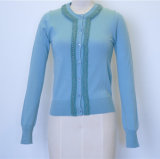 100%Cotton Round Neck Knit Women Cardigan with Button