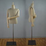 Headless Fabric Wrapped Male Torso Mannequin with Wooden Arm