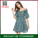 Fashion Summer Sexy off-Shoulder Printing Woman Dress for Beach