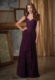 Lace Aplliqued Purple Chiffon Mother of The Bride Evening Dress