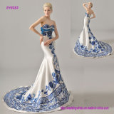 Custom Made Embroidered Blue and White Porcelain Chinese Style Wedding Dress
