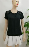 Wholesale Short Sleeve Hollow out Chiffon Lace Ladies Black Tops for Women Blouses