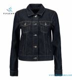 Fashion Dark Blue Denim Jackets for Women and Ladies with Breast Pockets, Front Slant Pockets