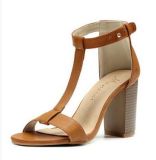 Wholesale Open Toe Ť Type with T-Shaped Buckle Side Empty Solid Wood High-Heeled Thick New Sandals