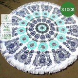 [Stock] Wholesale Qualified Microfiber Printed Round Beach Towel with Tassel