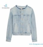 Women Sky-Blue Icon Denim Jacket with 100% Cotton Distressed Enzyme Bleach Vintage Washes