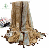 Combination Dyeing Verticalbar Cashew Printed with Tassels Fashion Scarf