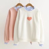 Japanese Small Fresh Lace Round Neck Long - Sleeved Sweater Fake Twinsets Sweater Women 's Long - Sleeved Pure Love Embroidery Shirt