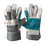 Reinforced Palm Cow Split Leather Work Gloves with Rubberized Cuff