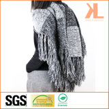 Acrylic Fashion Lady Winter Warm Gray Striped Fringed Knitted Shawl