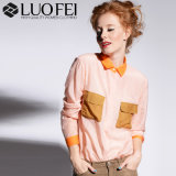 Lady Long Sleeve Linen Shirt with Contrast Pockets and Cuffs