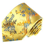 New Fashion Gold Background Gold and Blue Flower Design Men's Woven Silk Neckties