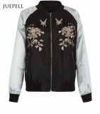 Black Floral Print Bomber Women Jacket