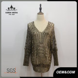 Women Sexy Loose V-Neck Sparkle Knitted Sweater