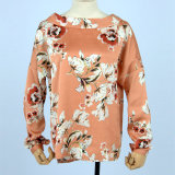 Gathered Sleeve Mixed Surplice Wrap Printed Blouses for Women