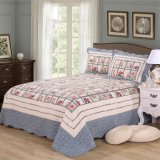 100% Cotton Washable Quilt Plaid Embroidery Bedspread