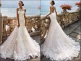 Pink Bridal Gowns Appliqued Lace Tulle Mermaid Wedding Dresses Rr3006